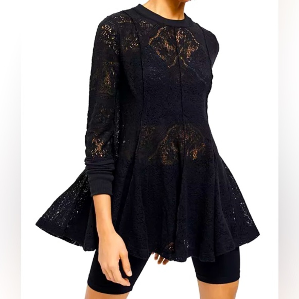 Free People Coffee In The Morning Black Tunic Size XS